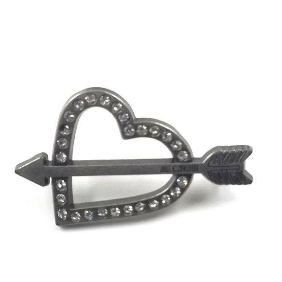Just Cavalli by Roberto Cavalli Open Heart Arrow Rhinestone Silver Tone Pin - Picture 1 of 5